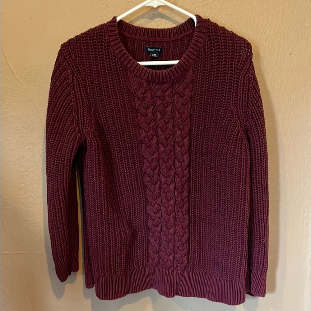 Nautica Red Cable Knit Crew Neck Sweater